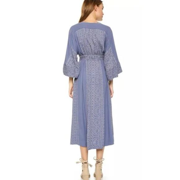 Free People Blue Lace Up Modern Kimono Dress Boho Peasant Size 0 - Picture 2 of 11
